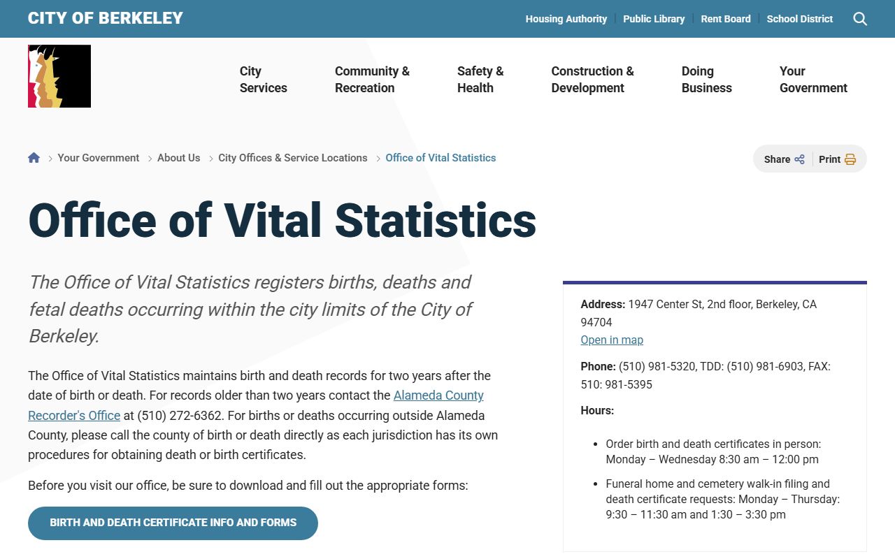 Berkeley vital records office location information