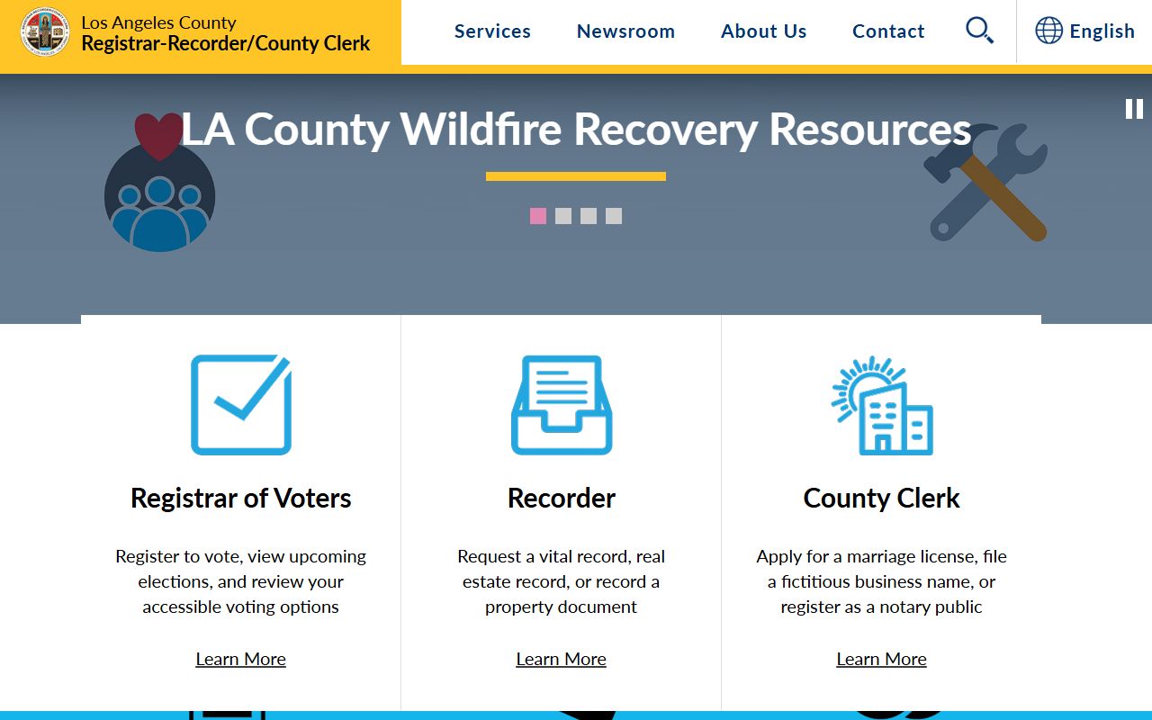 Los Angeles County Registrar-Recorder vital records homepage