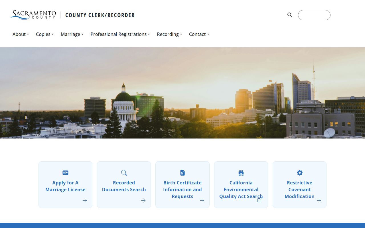 Sacramento County birth records information page