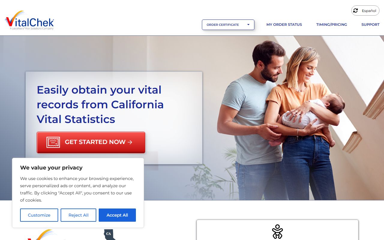 VitalChek online ordering portal for California birth certificates